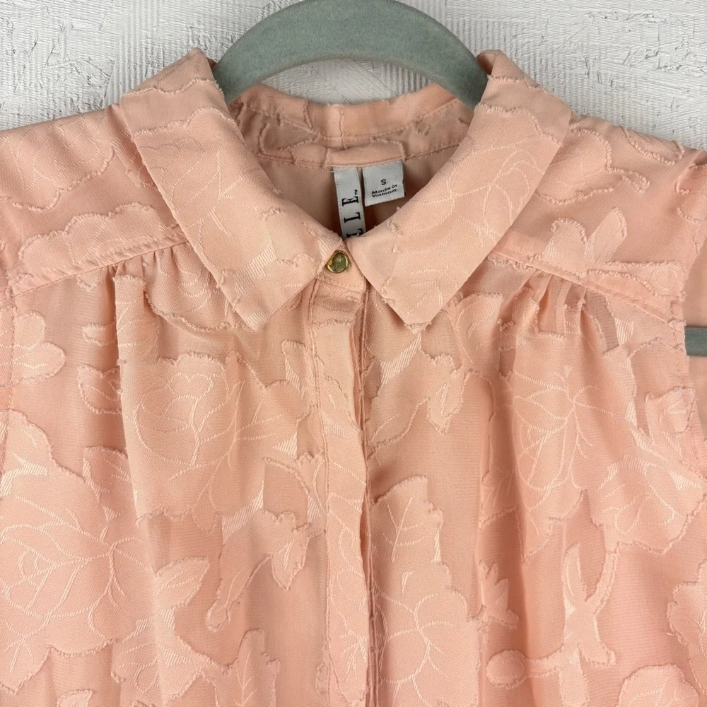 Elle Floral Dusty Rose Peach Sleeveless Blouse Floral Jacquard Weave Lace Small - Picture 4 of 12